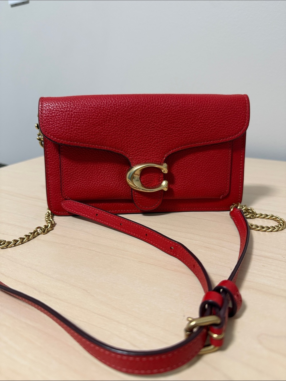 Coach Red Pebbled Leather Crossbody with Gold 'C' Clasp